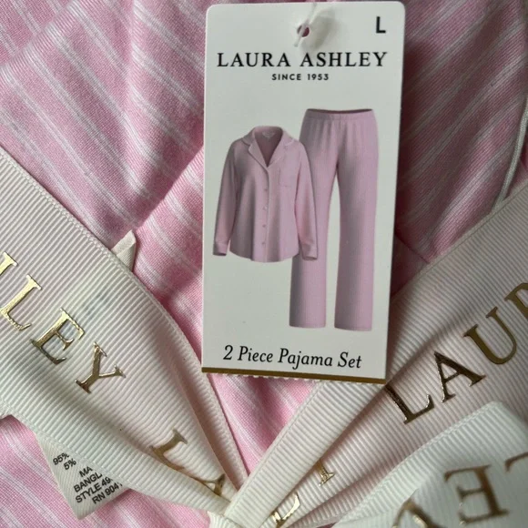 Laura Ashley Pink and White Striped Pajama Set - Picture 3 of 5